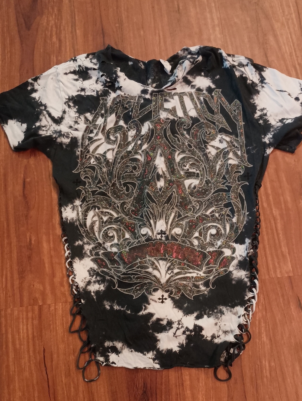 Affliction Tie-Dye Graphic with Side Lace Tee